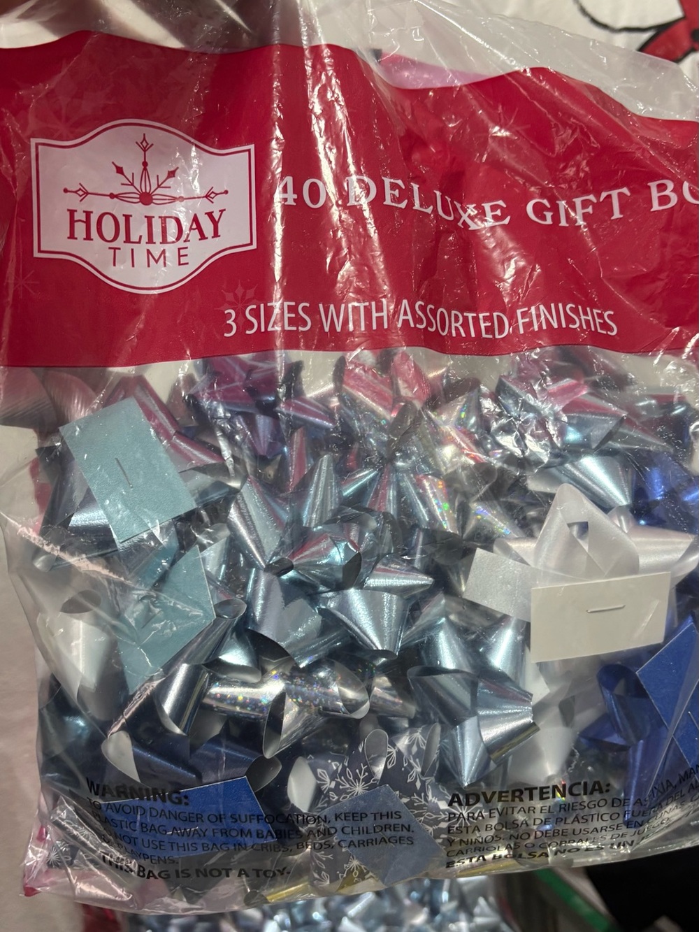 Holiday Time Silver, Light Blue & Dark Blue Assorted Metallic Gift Bows